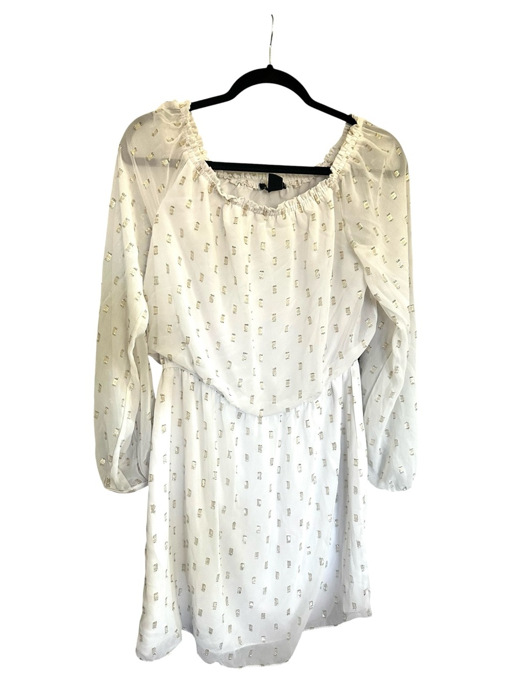 White House Black Market White Blouse with Gold Foil Accents